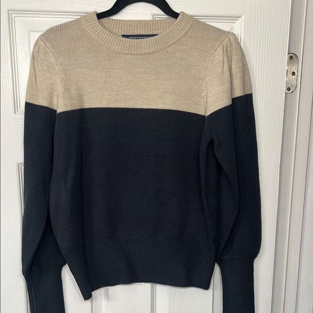 French Connection Cream and Blue Crew Neck Sweater